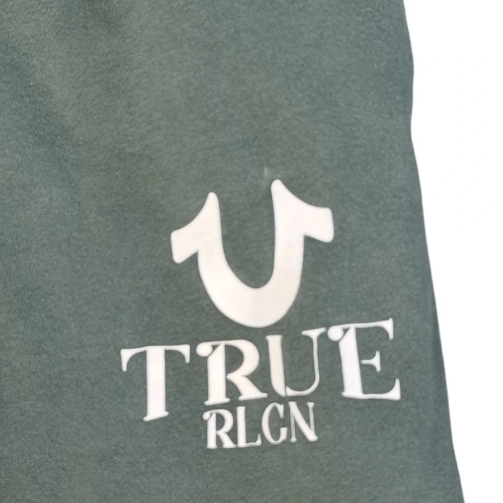 True Religion Joggers Mens Large Green Horseshoe Logo Fleece Sweatpantsr